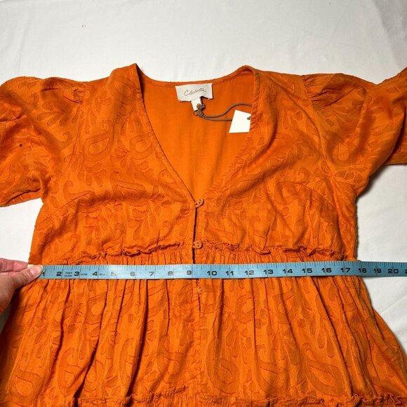 NWT Cleobella Blythe Mini Dress in Bright Orange Floral Jacquard Tiered Boho XS - Picture 11 of 16
